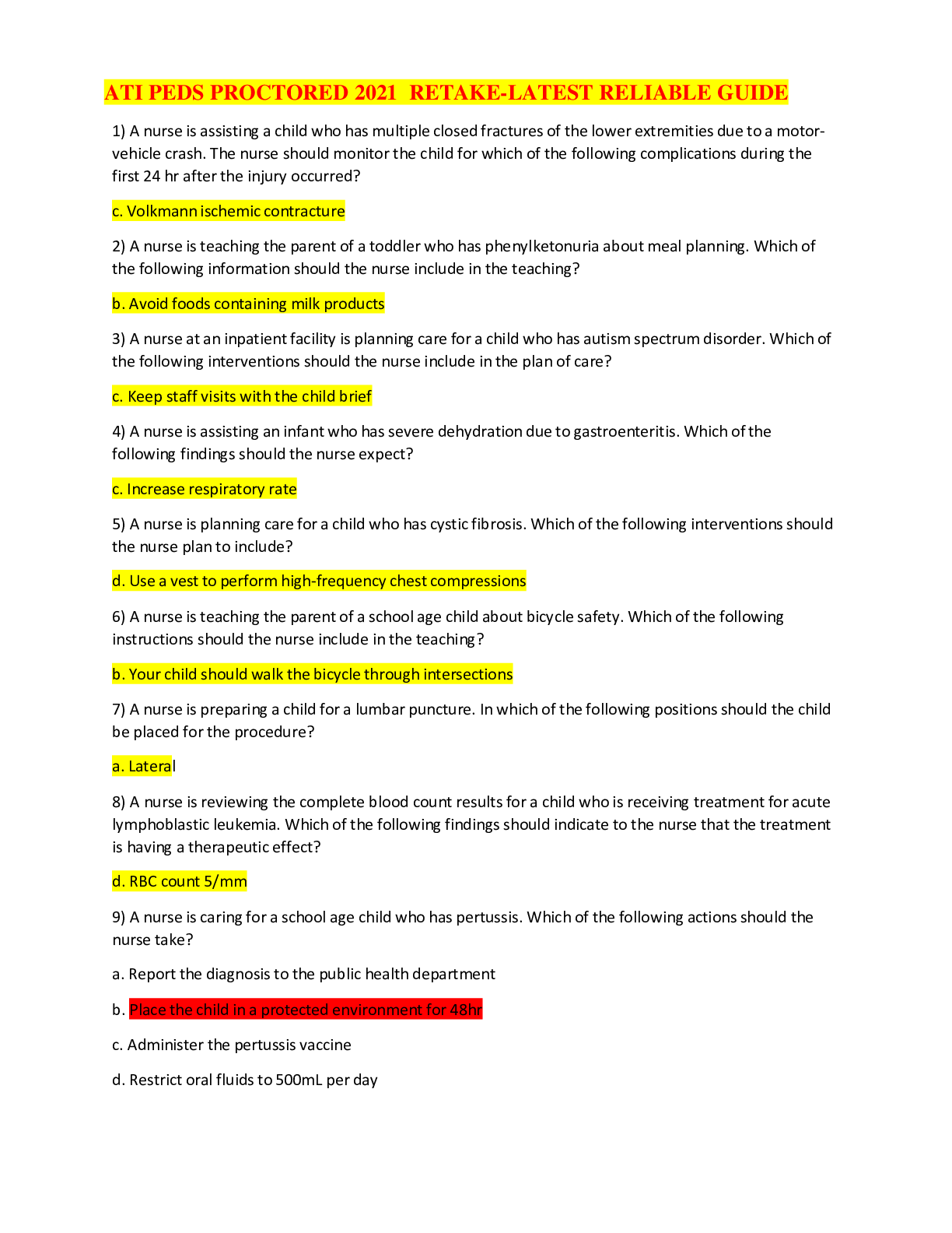 Preview image for ATI PEDS PROCTORED 2021 RETAKE-LATEST RELIABLE GUIDE